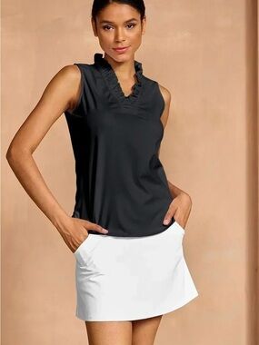 NWT Sleeveless Ruffle V-Neck Tank Top — Black - UPF 50+